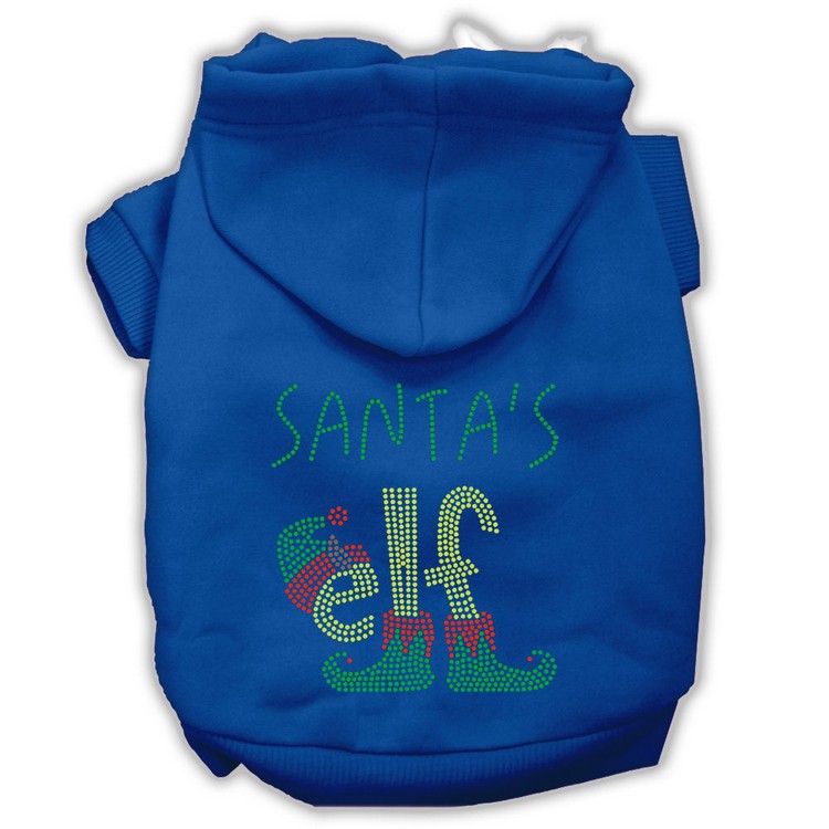 Santa's Elf Rhinestone Dog Hoodie Blue XL